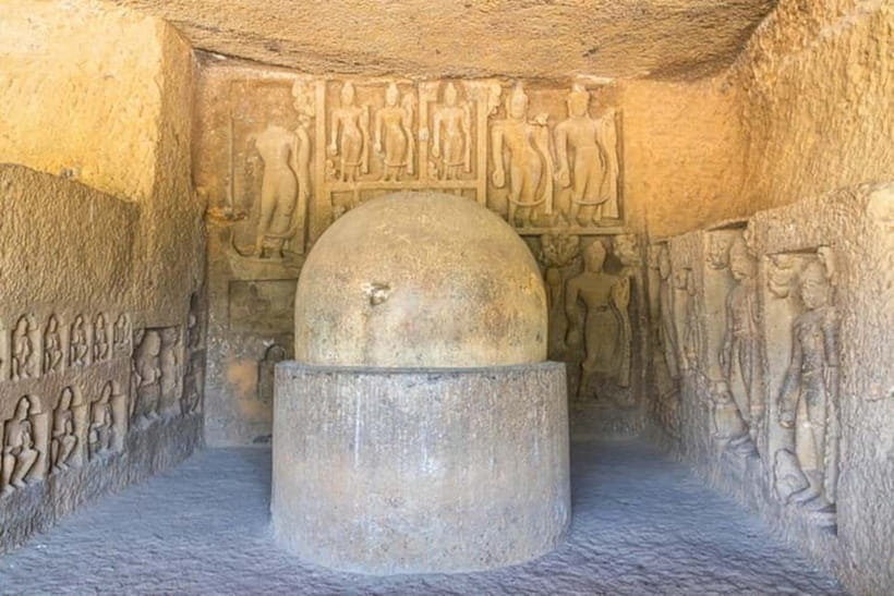 Mumbai: Buddhist Kanheri Caves with Golden Pagoda Temple - Global Vipassana Pagoda near Gorai Beach: peace in gold