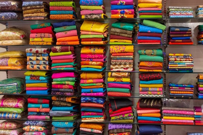 Private Jaipur Shopping Tour - Handicrafts, Textiles & Jewelry - Stop 1, Akee International: cashmere, silk, and wool fabrics you can compare